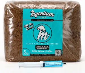 Mycelium Mushroom Growing Kit, King Trumpet Gourmet I Alder & Soy Hull Substrate I High Yield Proprietary Mix I Sterile Grow Bag with 20ml Liquid Culture Syringe for Starter & Pro Home Growers, 5lbs