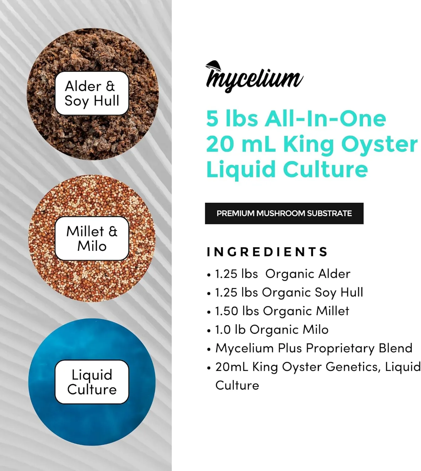 Mycelium Mushroom Growing Kit, King Trumpet Gourmet I Alder & Soy Hull Substrate I High Yield Proprietary Mix I Sterile Grow Bag with 20ml Liquid Culture Syringe for Starter & Pro Home Growers, 5lbs