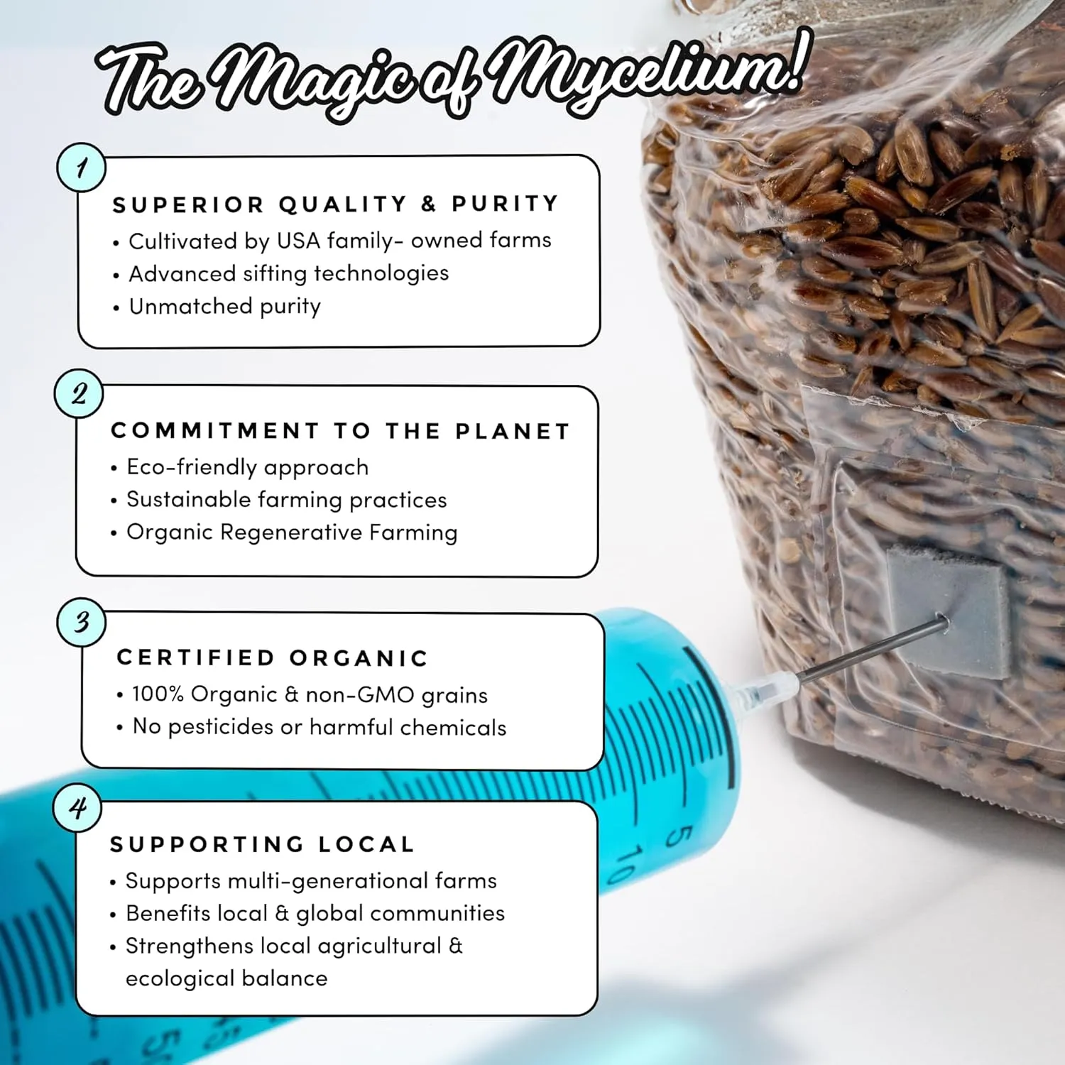 Mycelium Mushroom Growing Kit, King Trumpet Gourmet I Alder & Soy Hull Substrate I High Yield Proprietary Mix I Sterile Grow Bag with 20ml Liquid Culture Syringe for Starter & Pro Home Growers, 5lbs