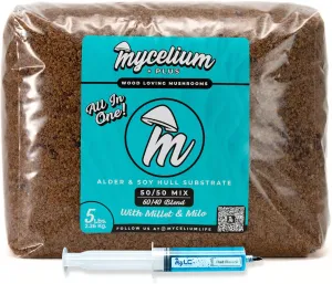 Mycelium Mushroom Growing Kit, Red Reishi Gourmet I Alder & Soy Hull Substrate I High Yield Proprietary Mix I Sterile Grow Bag with 20ml Liquid Culture Syringe for Starter & Pro Home Growers, 5lbs
