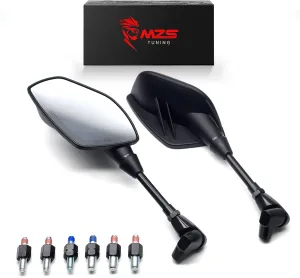 MZS Motorcycle Mirrors, Foldable 10mm 8mm Hawk-Eye Motorbike Rear View Handlebar Side Mirror with Aluminum Mount Clamp Black Universal fit for Street Adventure Bike Electric Ebike Scooter ATV Quad