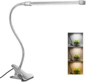 Nail Desk Lamp with Clamp Flexible Gooseneck Clip on Lamp 3 Color Modes 10 Brightness Manicure Table Light for Tattoo Make Up Sewing Craft Live Steam Nail Tech Lamp (Silver)