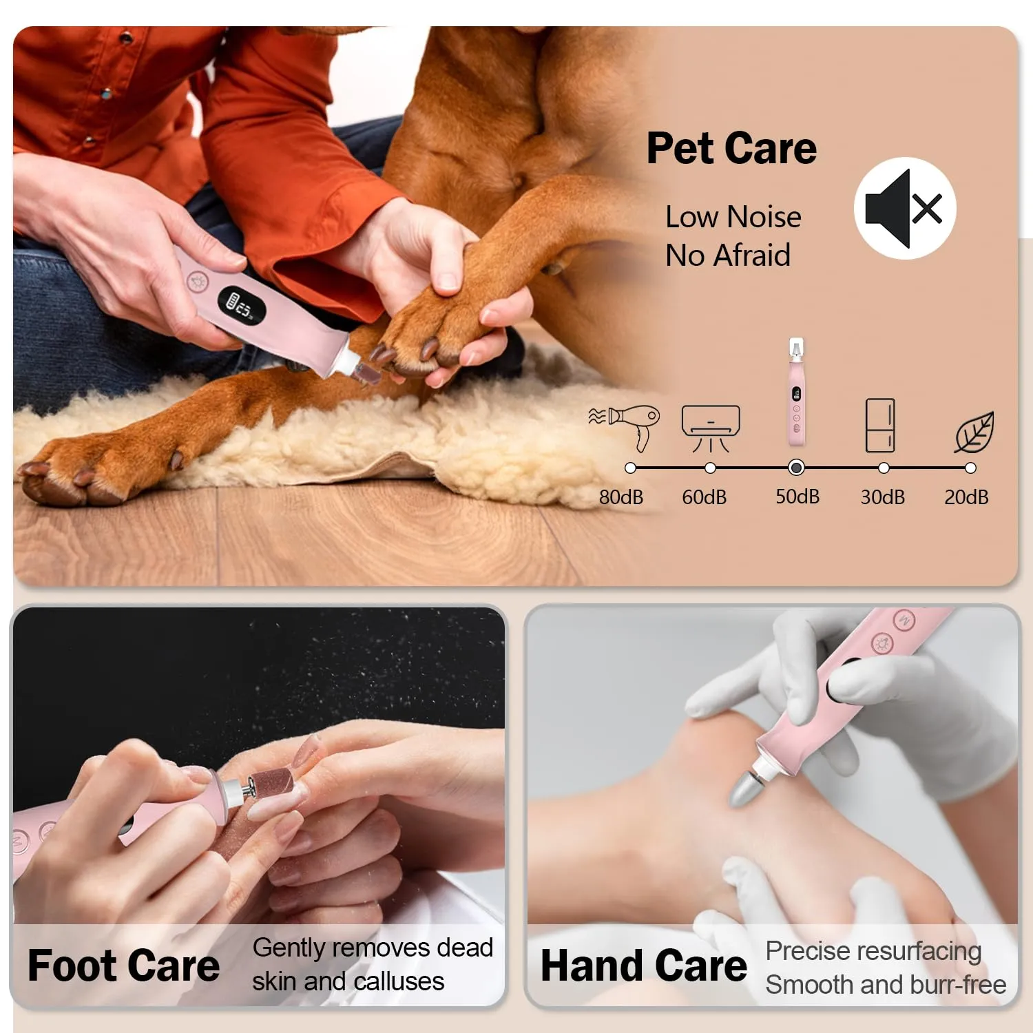 Nail Drill Electric Nail File, with 120*Sanding Bands - 10 Speeds Cordless Manicure Pedicure Kit with LED Light, Portable Nail Drill for Natural & Acrylic Nails, Human & Pet Thick Toenails (Pink)