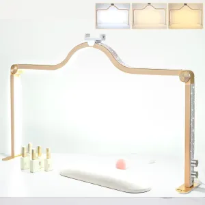 Nail Light for Desk Half Moon Light for Nail Desk 34Inch Foldable LED Table Lamp Manicure for Table Adjustable Dimmable Half Moon Lamp for Lash Beauty Tattoos Crafts Gold