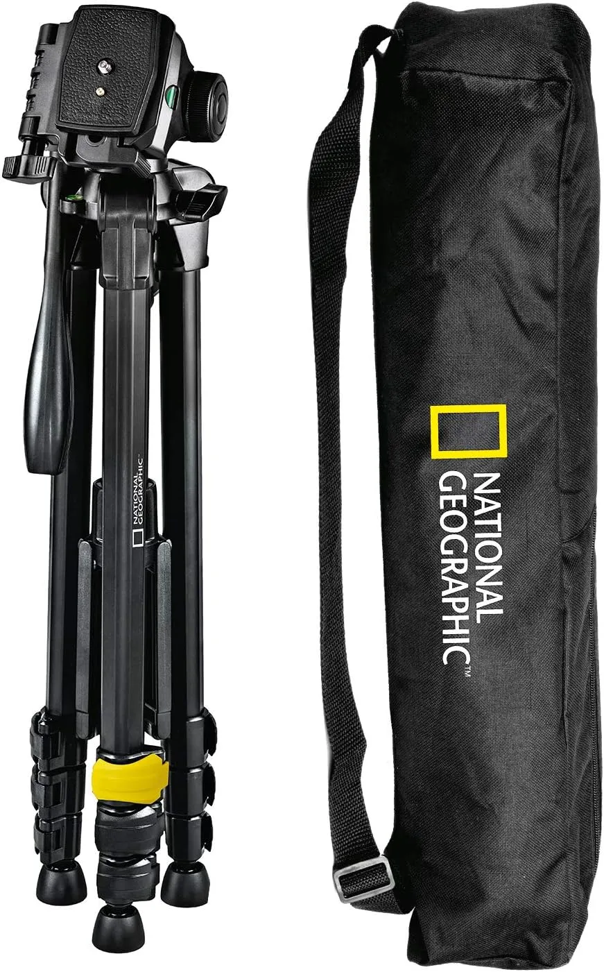 NATIONAL GEOGRAPHIC PhotoTripod Kit Large, with Carrying Bag, 3-Way Head, Quick Release, 4-Section Legs Lever Locks, Geared Centre Column,Load up 3kg, Aluminium, for Canon, Nikon, Sony, NGHP001