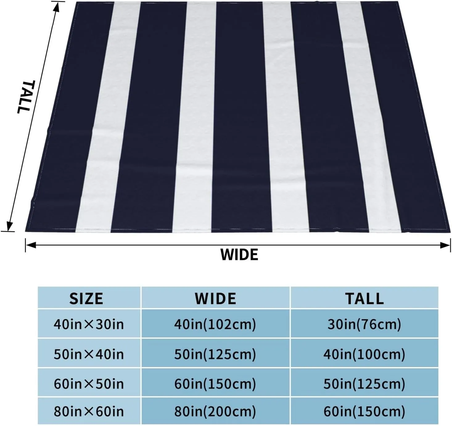 Navy Blue and White Stripes 60"X50" Flannel Blanket - 100% Soft Polyester, Lightweight and Warm, Suitable for Families, Camping, Travel