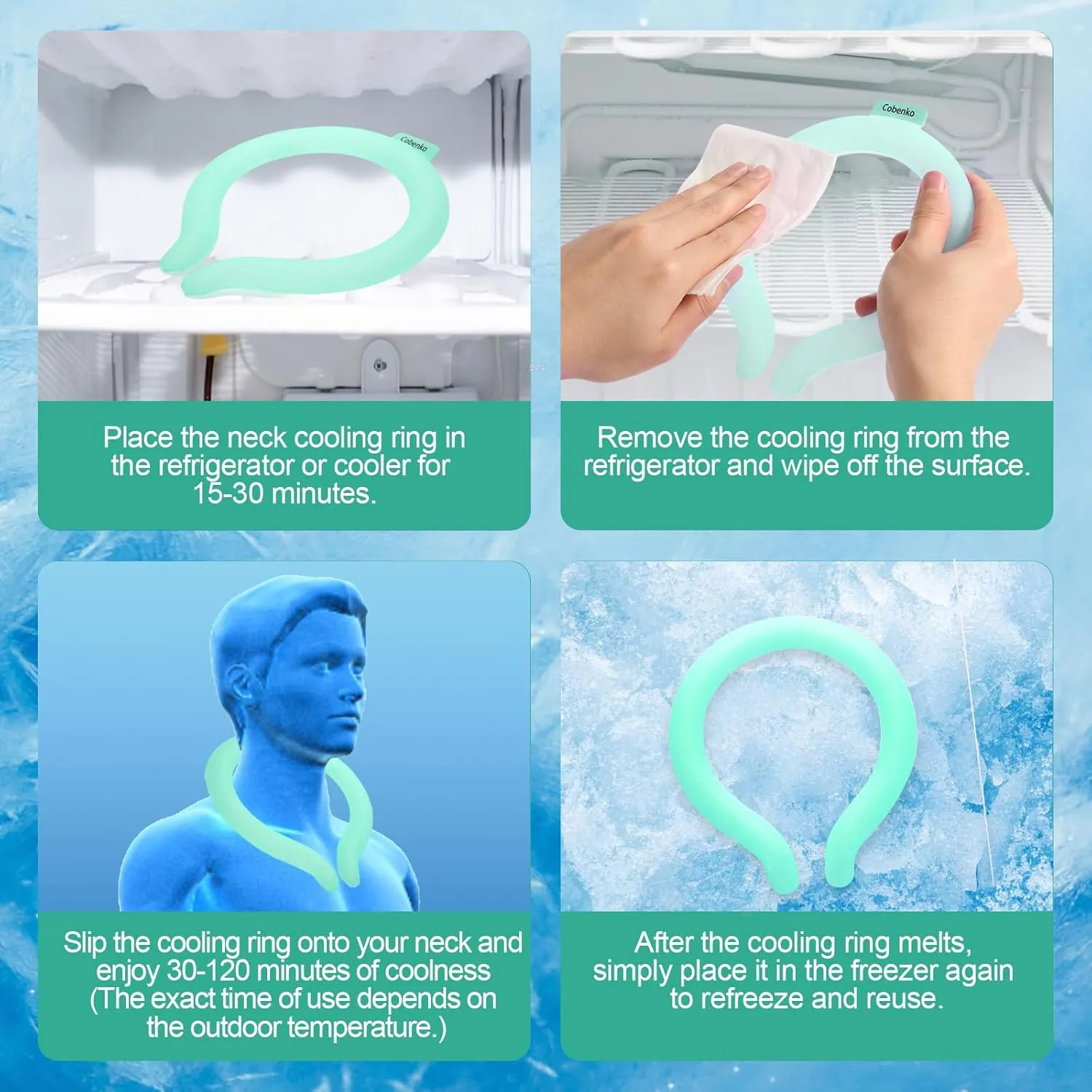 Neck Cooling Tube with Cold Insulated Bag,Cooling Wrap for Summer,Reusable 18℃/64℉ Ice Neck Ring Wearable Body Cooling Products for Heat Outdoor Sports (Green)