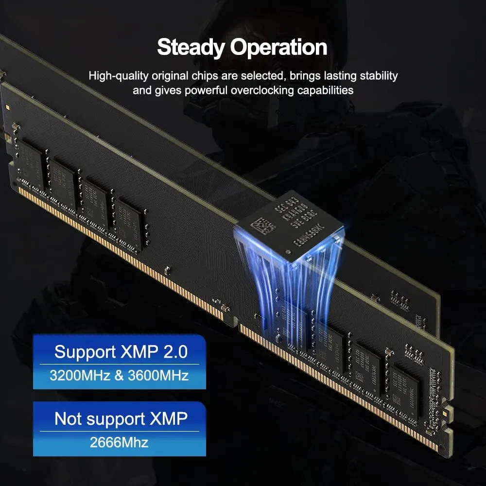 Netac DDR4 DRAM 32GB Kit (2x16GB) 3200MHz XMP 2.0 Dual Channel RAM CL16 (PC4-25600) 1.35V 288-Pin Upgraded Aluminum Heat Sink Ideal for Gaming Computer Upgrade - Shadow II Series