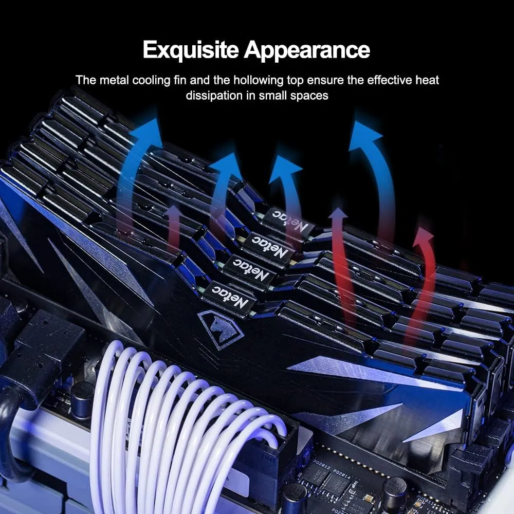 Netac DDR4 DRAM 32GB Kit (2x16GB) 3200MHz XMP 2.0 Dual Channel RAM CL16 (PC4-25600) 1.35V 288-Pin Upgraded Aluminum Heat Sink Ideal for Gaming Computer Upgrade - Shadow II Series
