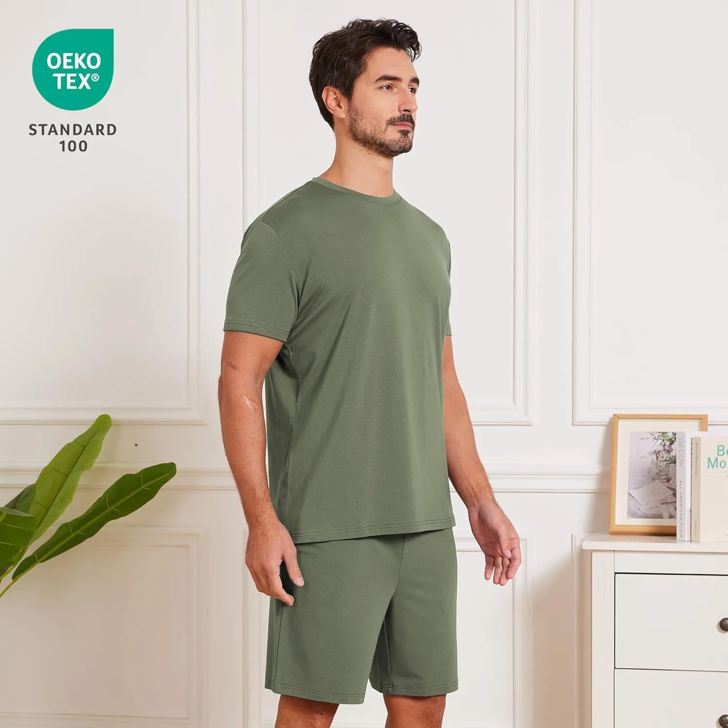 netdraw Men's Ultra Soft Bamboo Viscose Pajama Sets Lightweight Comfy Lounge Sleep Short Sleeve Pjs Sleepwear