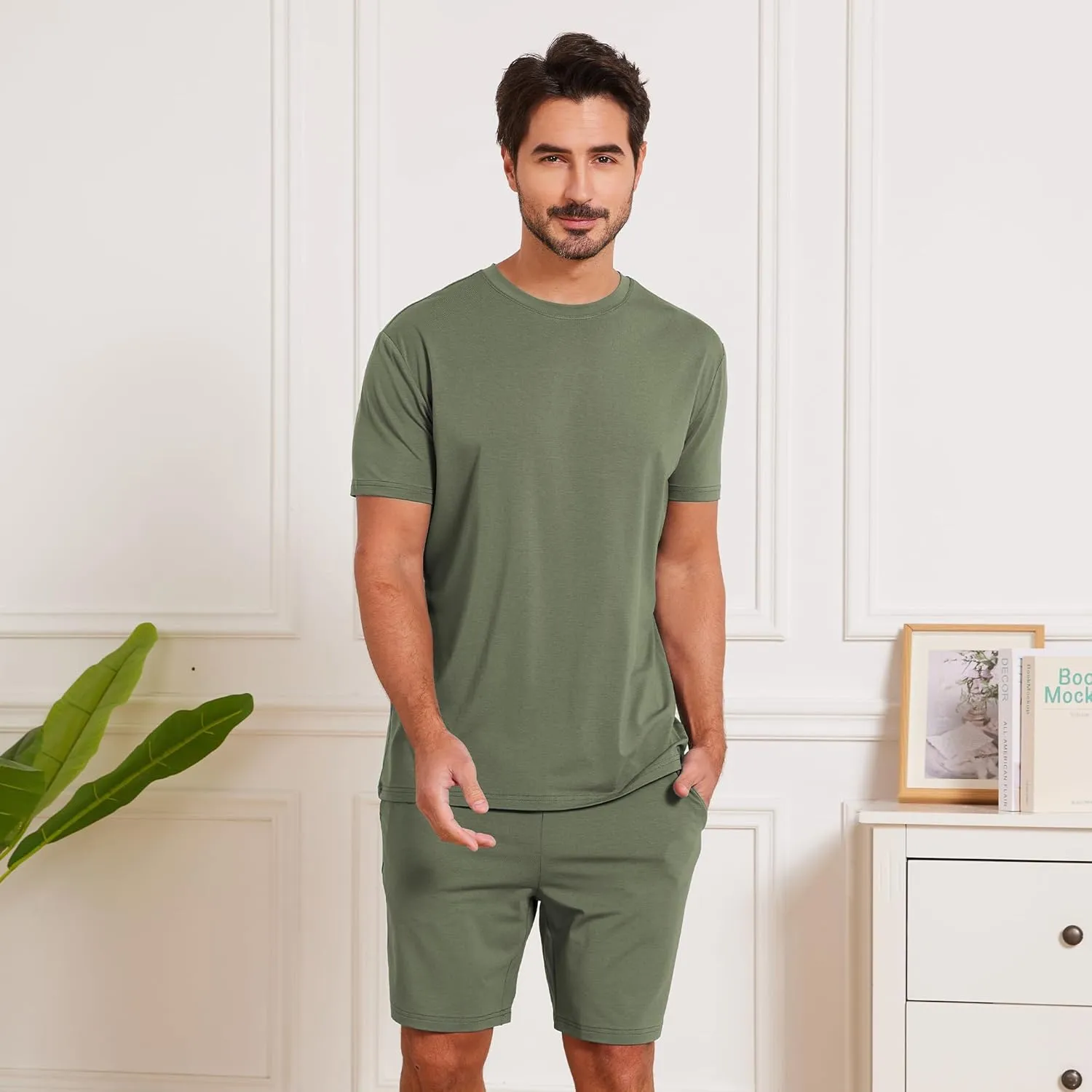 netdraw Men's Ultra Soft Bamboo Viscose Pajama Sets Lightweight Comfy Lounge Sleep Short Sleeve Pjs Sleepwear