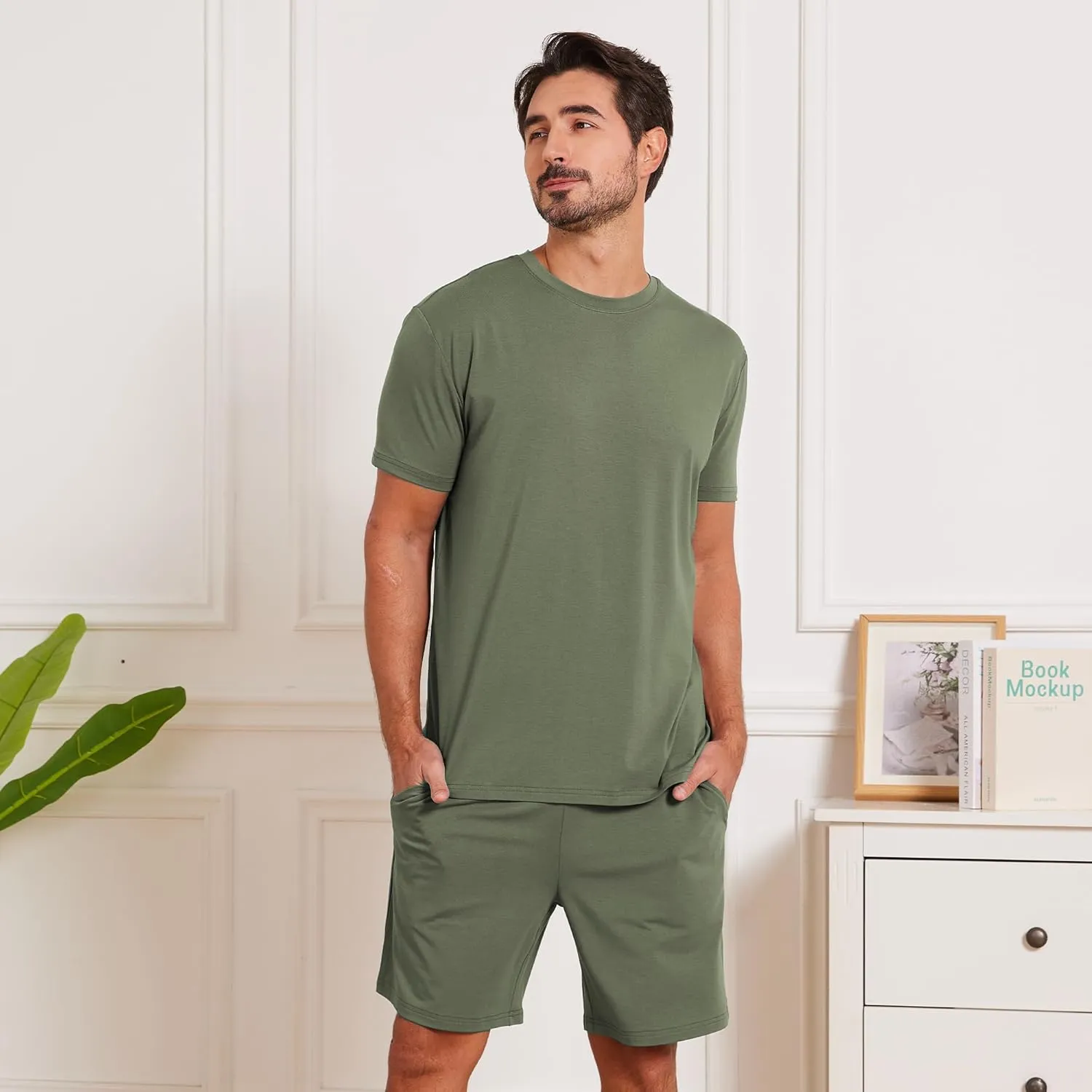netdraw Men's Ultra Soft Bamboo Viscose Pajama Sets Lightweight Comfy Lounge Sleep Short Sleeve Pjs Sleepwear