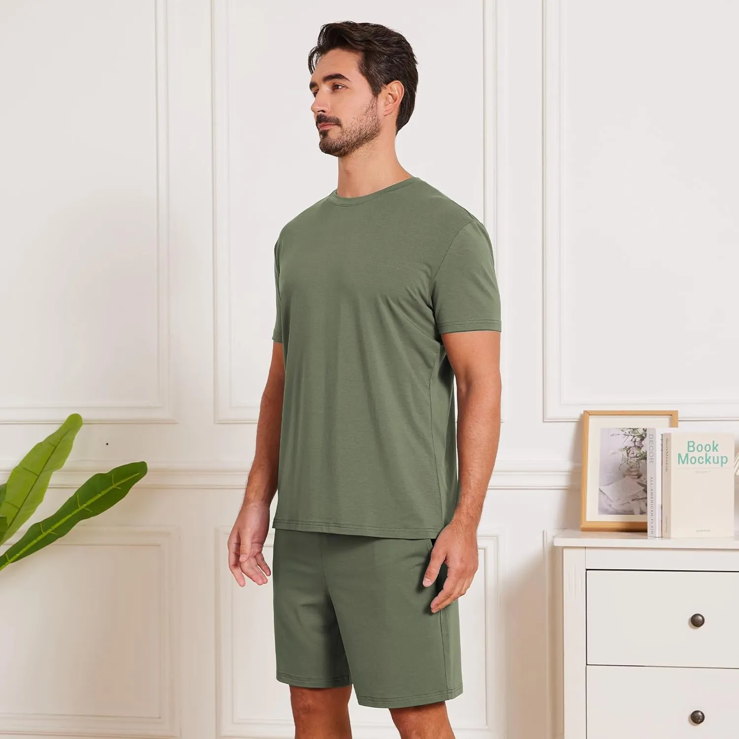 netdraw Men's Ultra Soft Bamboo Viscose Pajama Sets Lightweight Comfy Lounge Sleep Short Sleeve Pjs Sleepwear