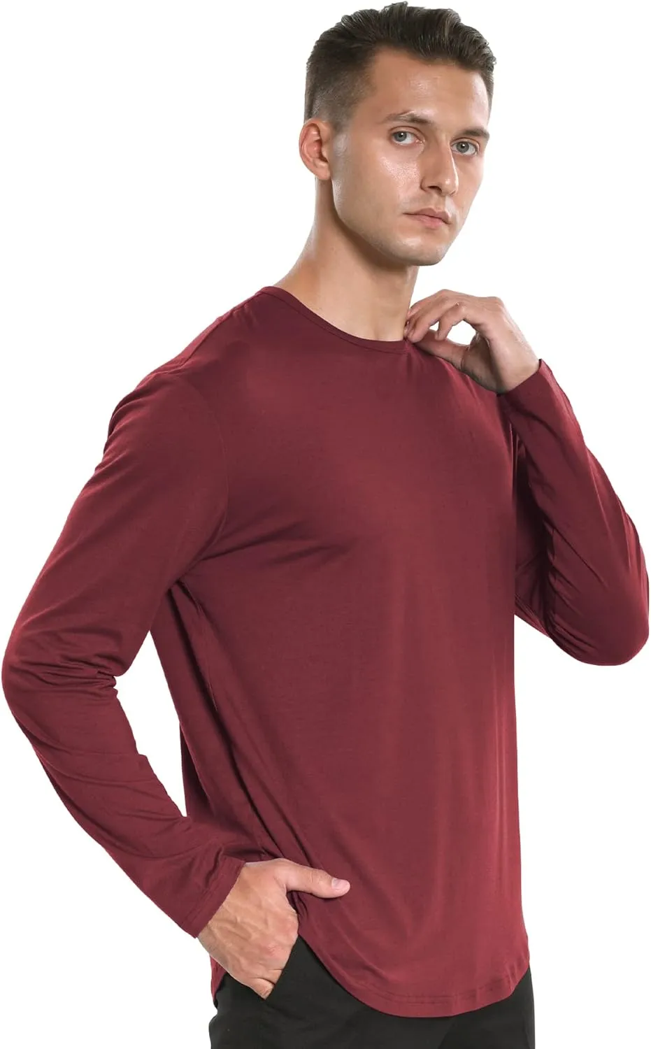 netdraw Men's Ultra Soft Bamboo Viscose T-Shirt Curve Hem Lightweight Cooling Short/Long Sleeve Casual Basic Tee Shirt