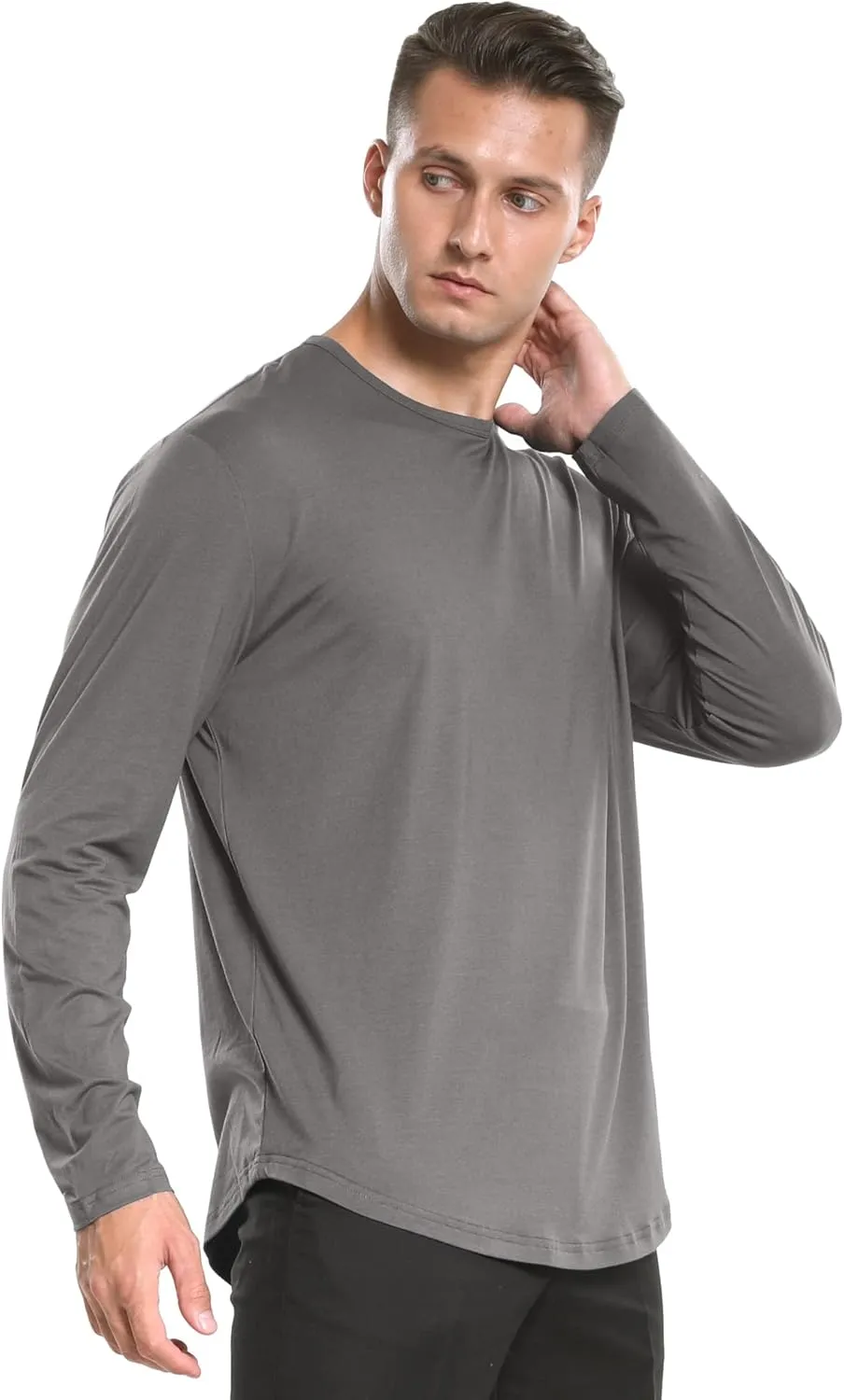 netdraw Men's Ultra Soft Bamboo Viscose T-Shirt Curve Hem Lightweight Cooling Short/Long Sleeve Casual Basic Tee Shirt
