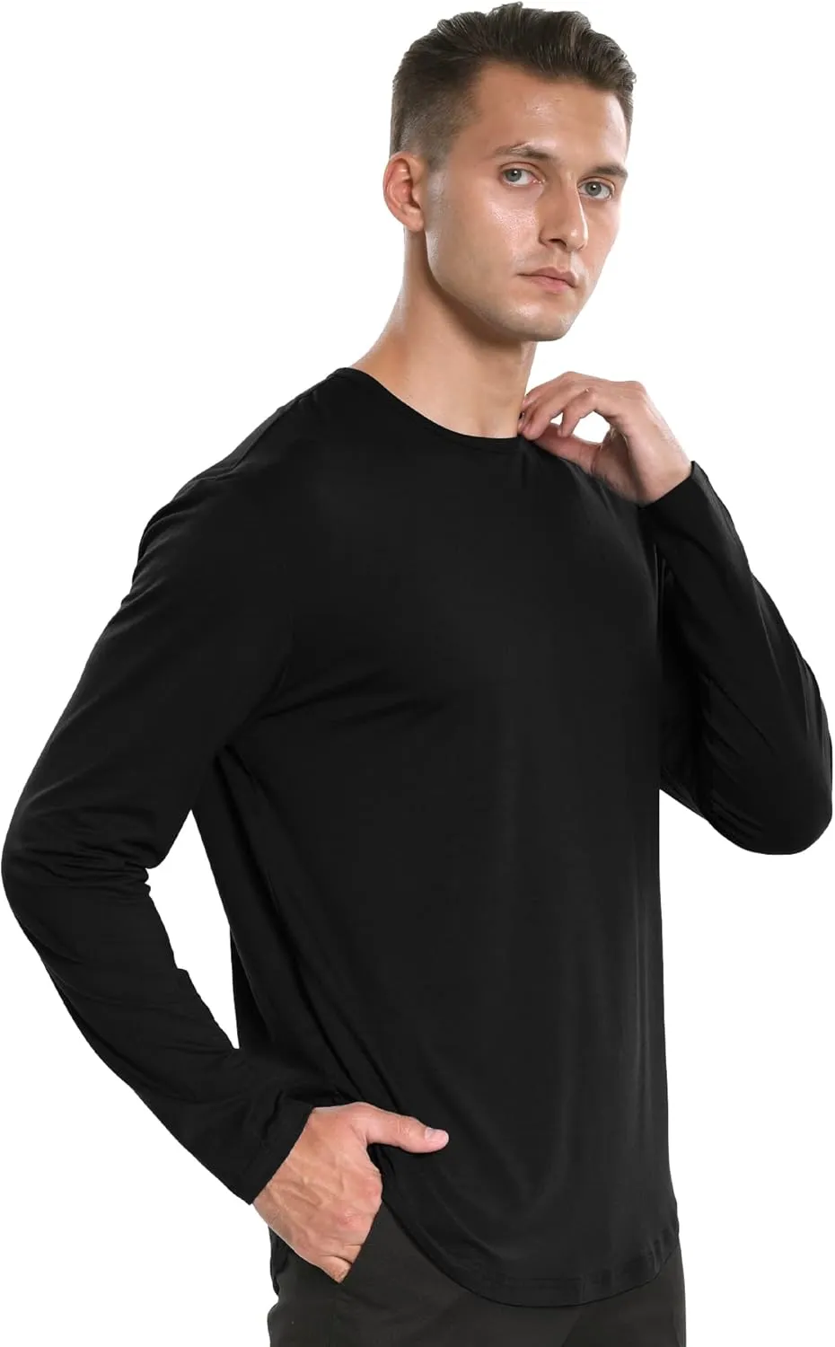 netdraw Men's Ultra Soft Bamboo Viscose T-Shirt Curve Hem Lightweight Cooling Short/Long Sleeve Casual Basic Tee Shirt