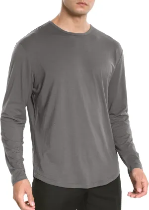 netdraw Men's Ultra Soft Bamboo Viscose T-Shirt Curve Hem Lightweight Cooling Short/Long Sleeve Casual Basic Tee Shirt