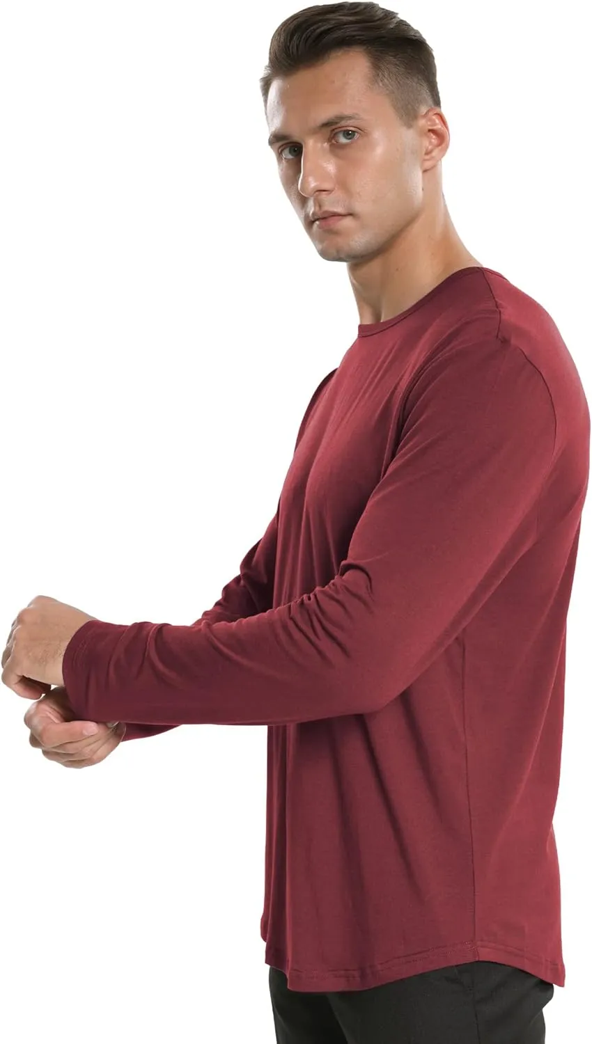 netdraw Men's Ultra Soft Bamboo Viscose T-Shirt Curve Hem Lightweight Cooling Short/Long Sleeve Casual Basic Tee Shirt