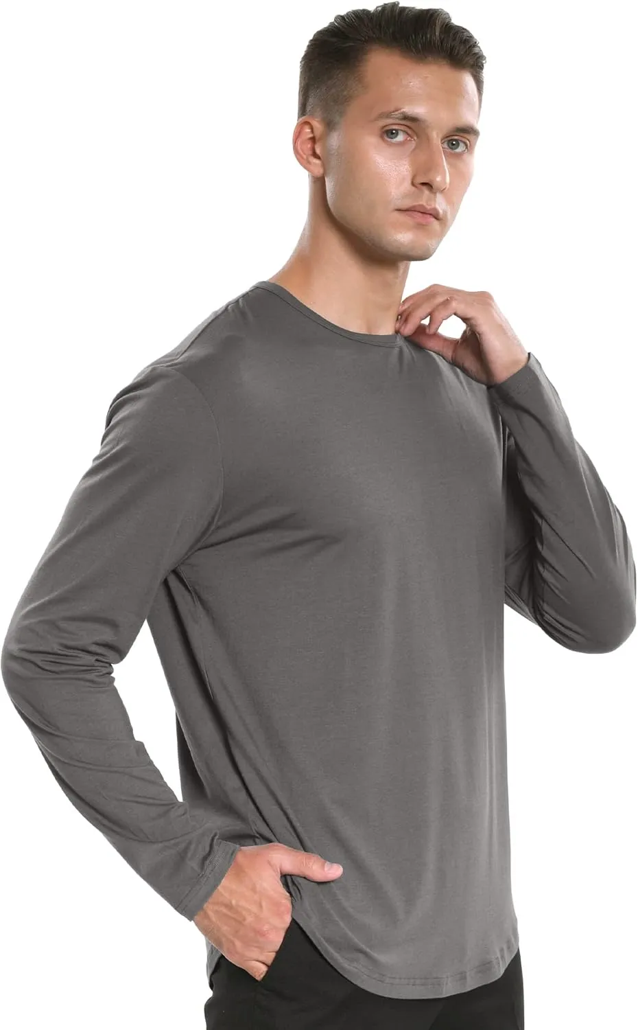 netdraw Men's Ultra Soft Bamboo Viscose T-Shirt Curve Hem Lightweight Cooling Short/Long Sleeve Casual Basic Tee Shirt
