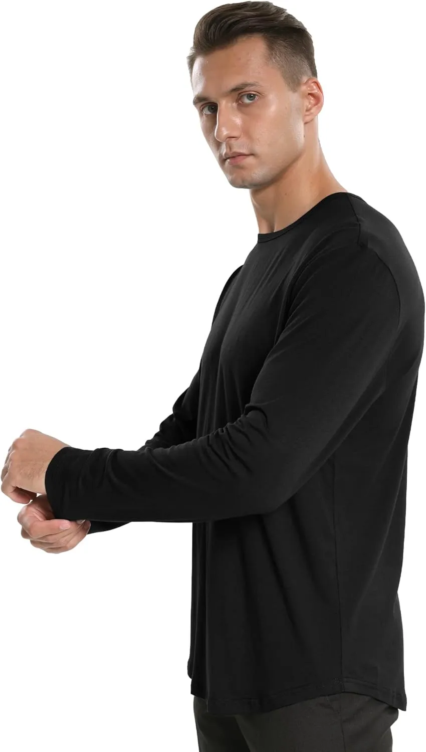 netdraw Men's Ultra Soft Bamboo Viscose T-Shirt Curve Hem Lightweight Cooling Short/Long Sleeve Casual Basic Tee Shirt