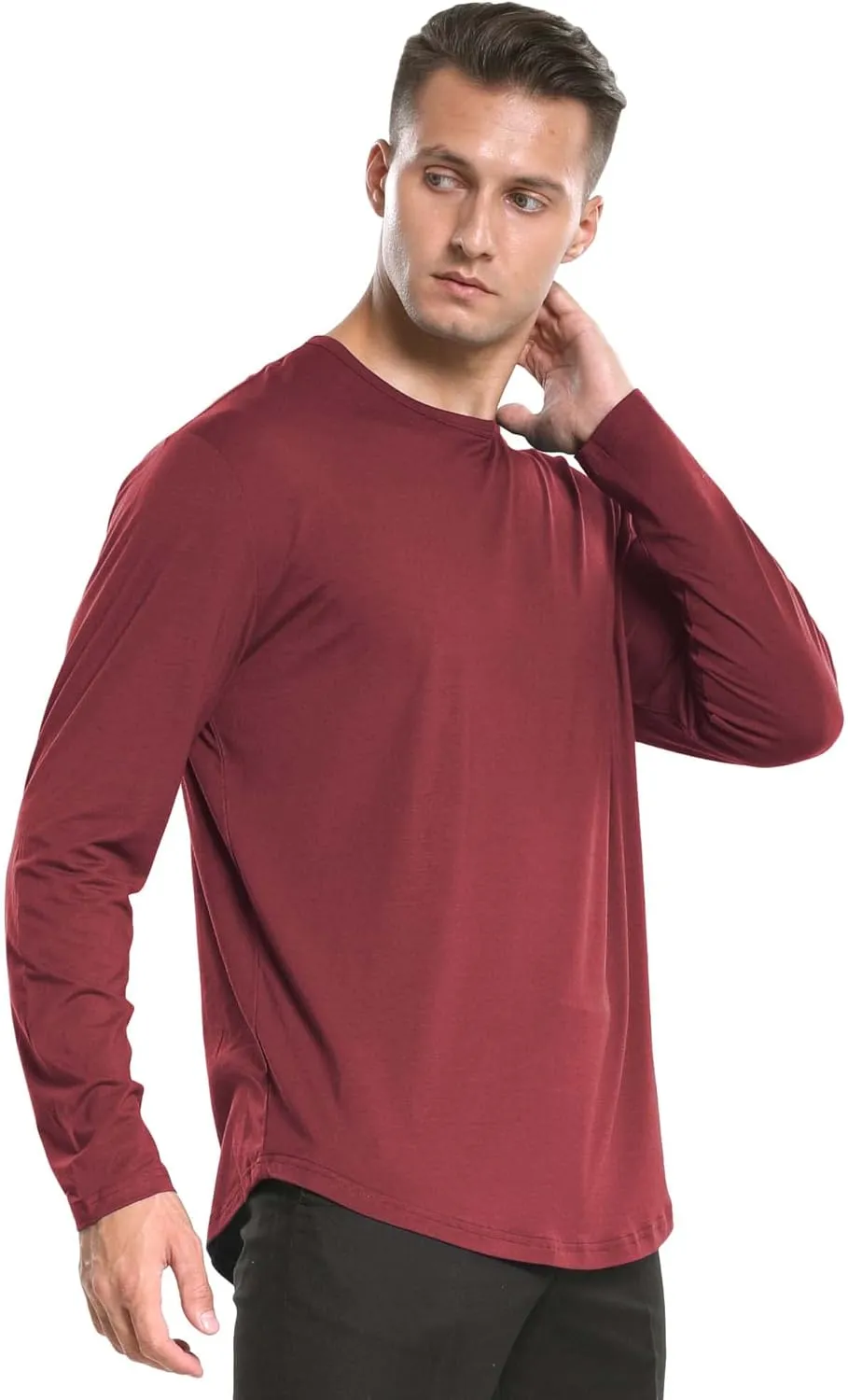 netdraw Men's Ultra Soft Bamboo Viscose T-Shirt Curve Hem Lightweight Cooling Short/Long Sleeve Casual Basic Tee Shirt
