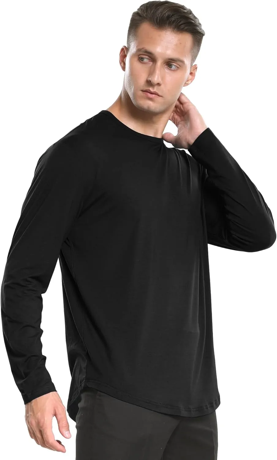 netdraw Men's Ultra Soft Bamboo Viscose T-Shirt Curve Hem Lightweight Cooling Short/Long Sleeve Casual Basic Tee Shirt