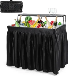 Nice C 4 ft Folding Ice Table, Party Cooler, Table with Drain, Party Tables, Cooler Tables, with Matching Skirt (Black)