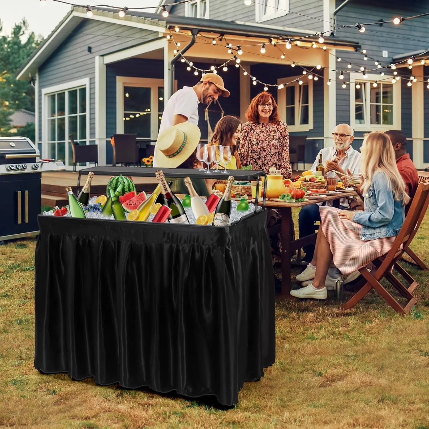 Nice C 4 ft Folding Ice Table, Party Cooler, Table with Drain, Party Tables, Cooler Tables, with Matching Skirt (Black)