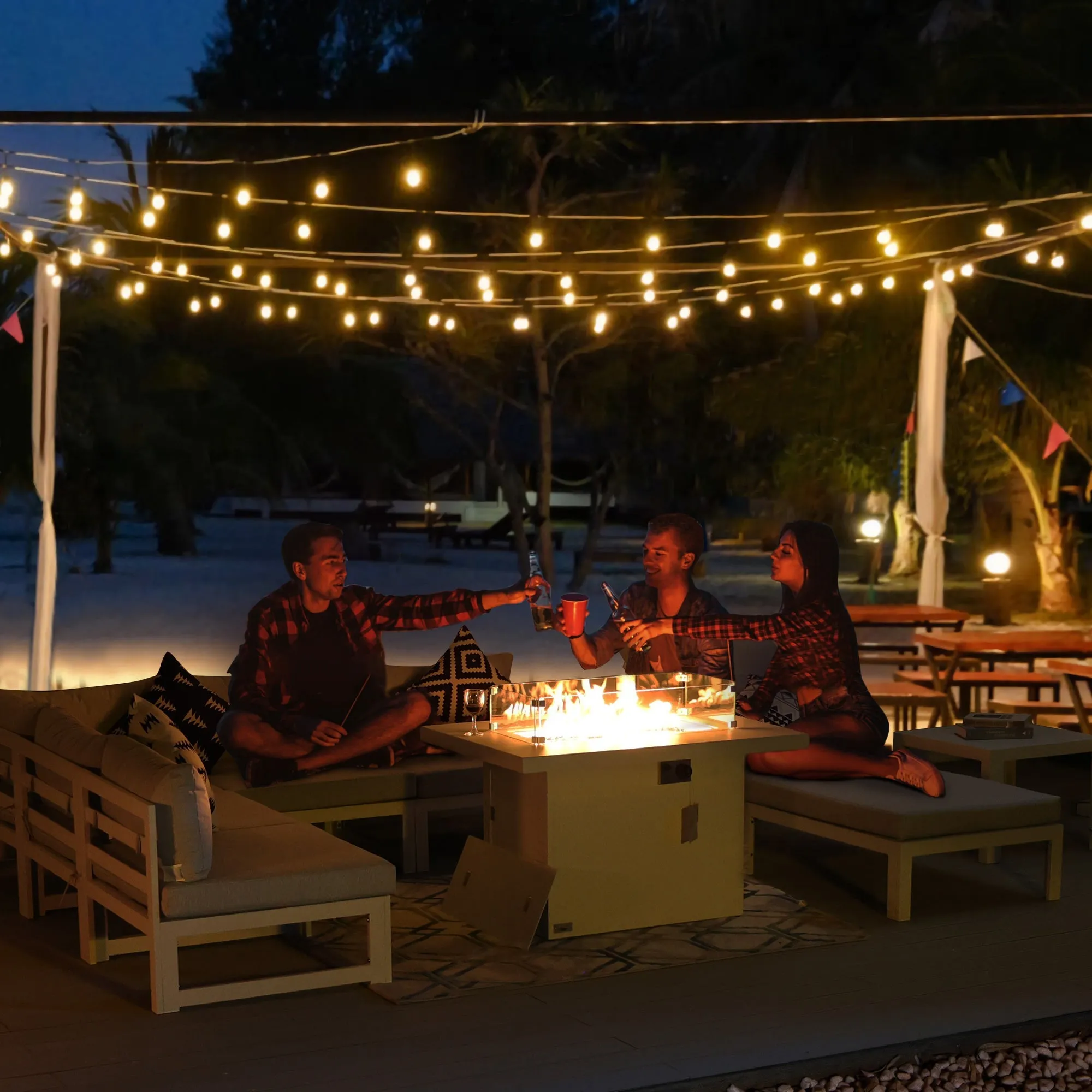 NICESOUL Aluminum Patio Sofa with Fire Pit, Chaise Lounge, Table 6 Seater 9-Piece