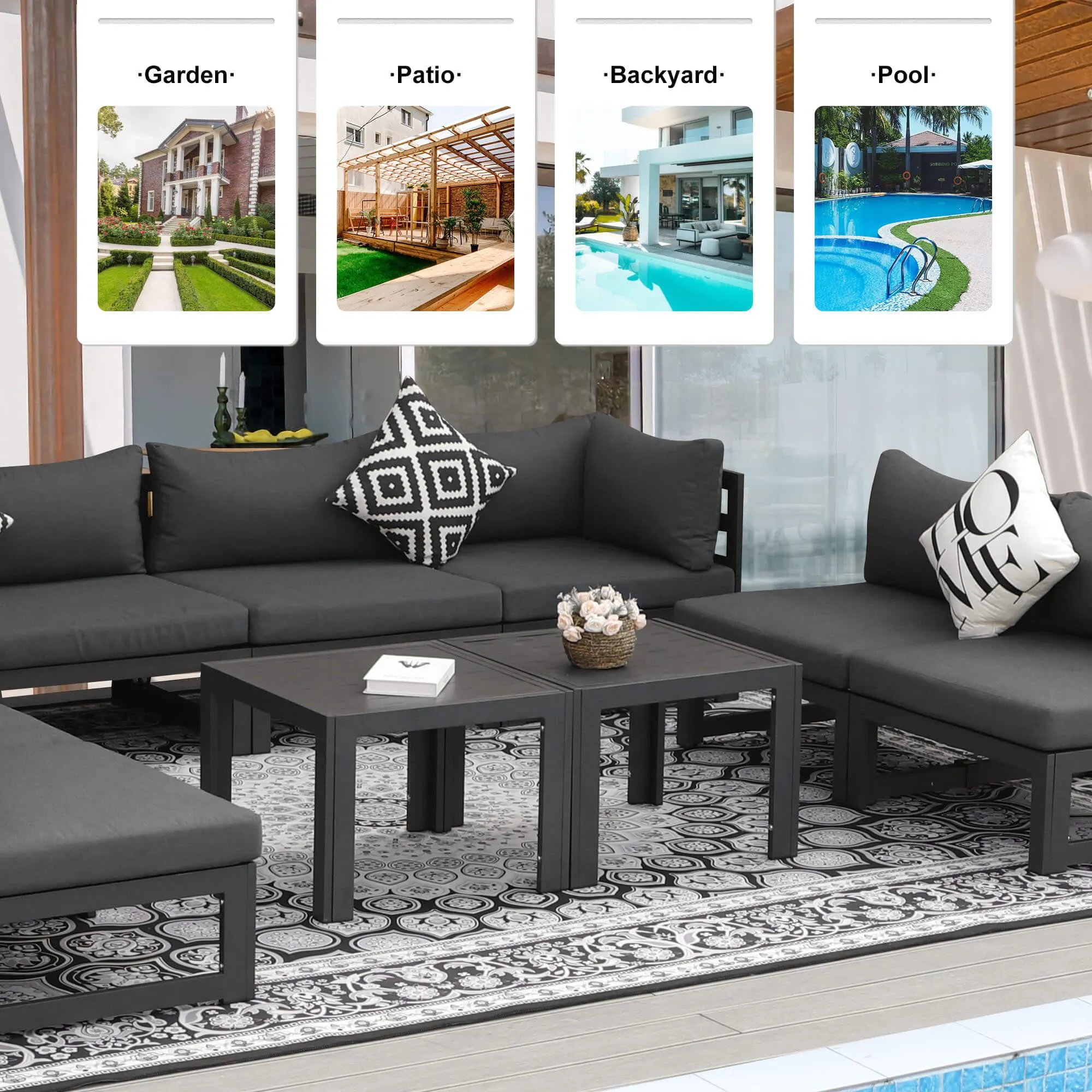 NICESOUL Aluminum Patio Sofa with Table 8 Seater 10-Piece