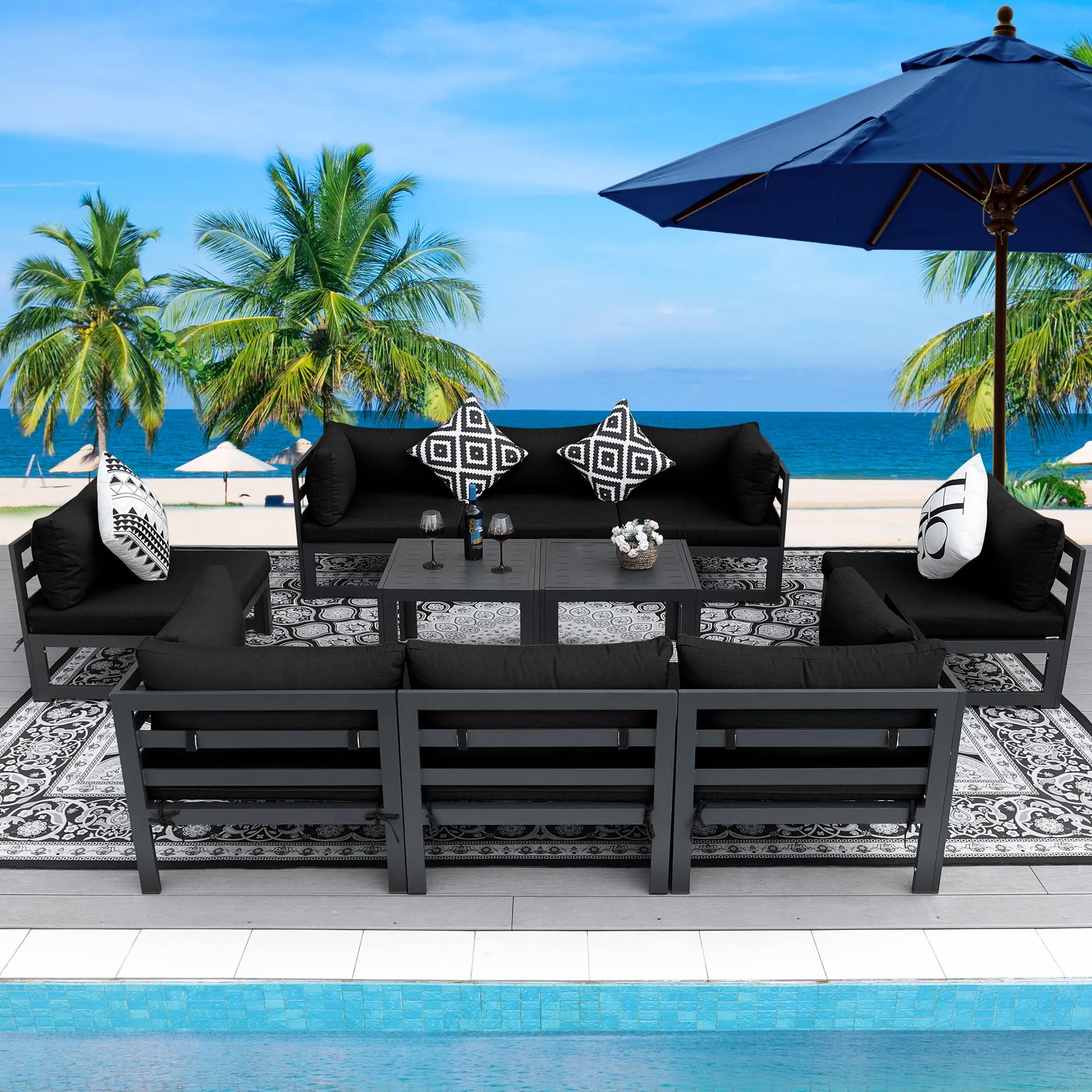 NICESOUL Aluminum Patio Sofa with Table 8 Seater 10-Piece