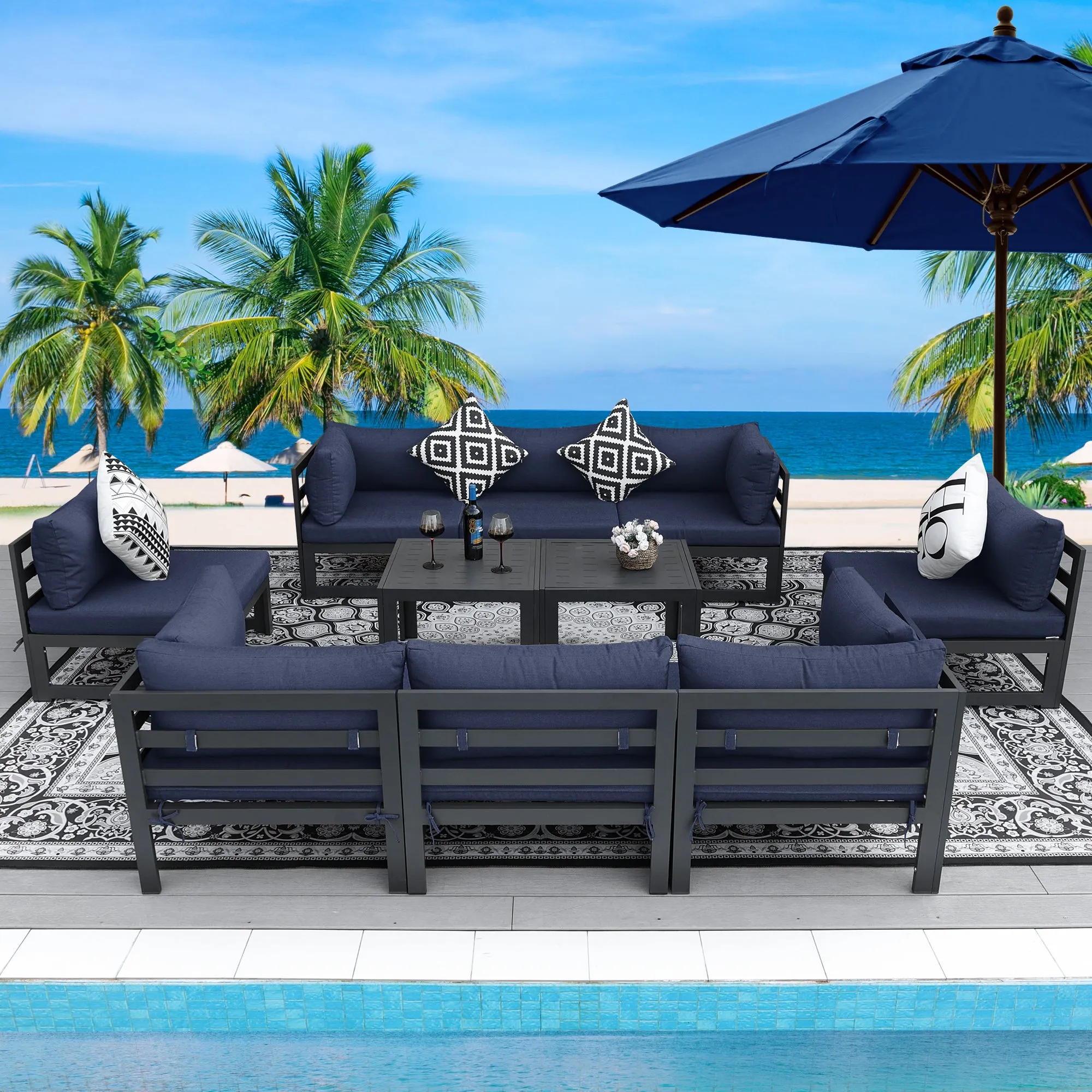 NICESOUL Aluminum Patio Sofa with Table 8 Seater 10-Piece