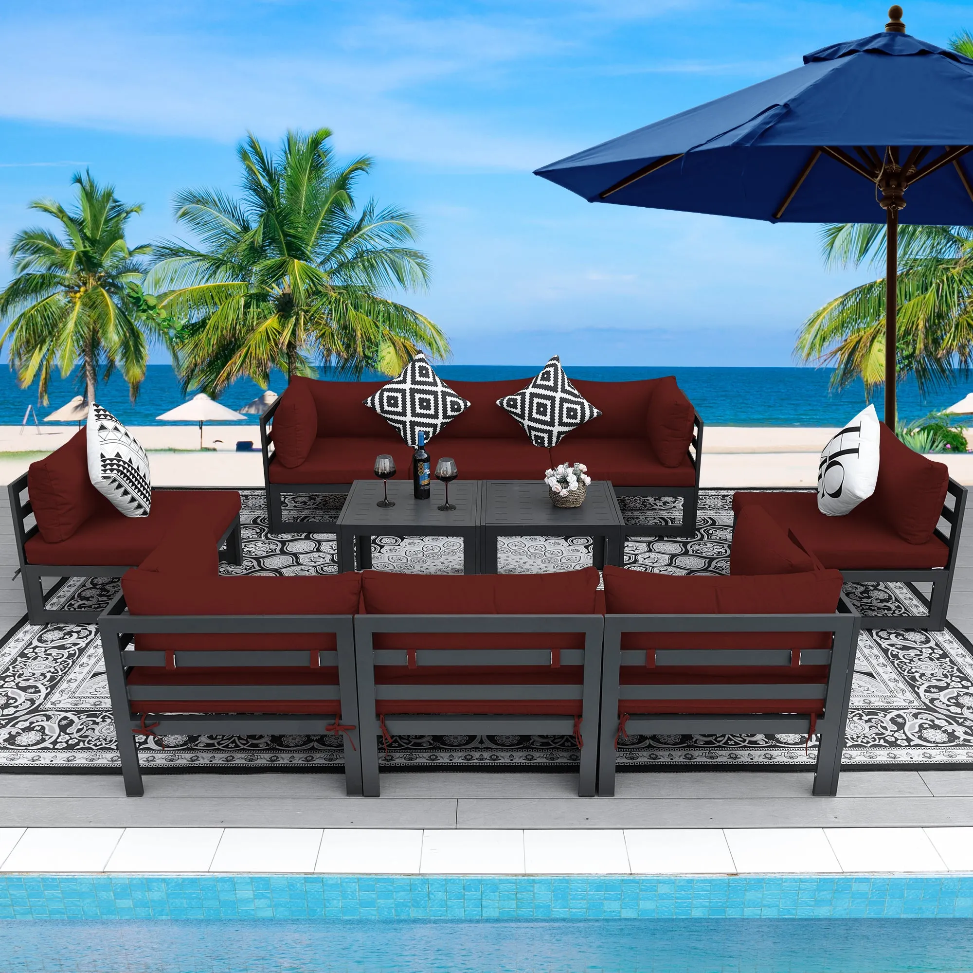 NICESOUL Aluminum Patio Sofa with Table 8 Seater 10-Piece