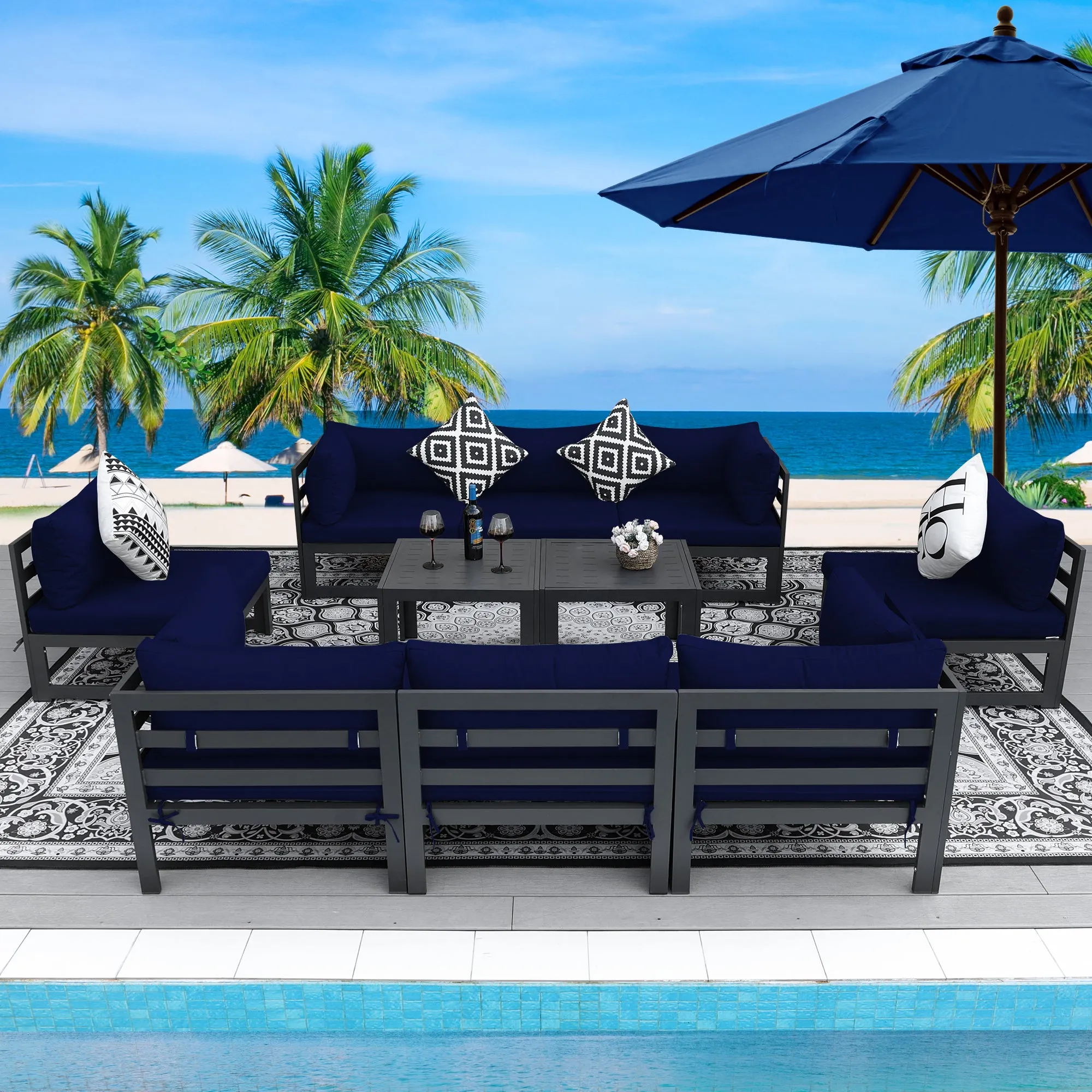 NICESOUL Aluminum Patio Sofa with Table 8 Seater 10-Piece