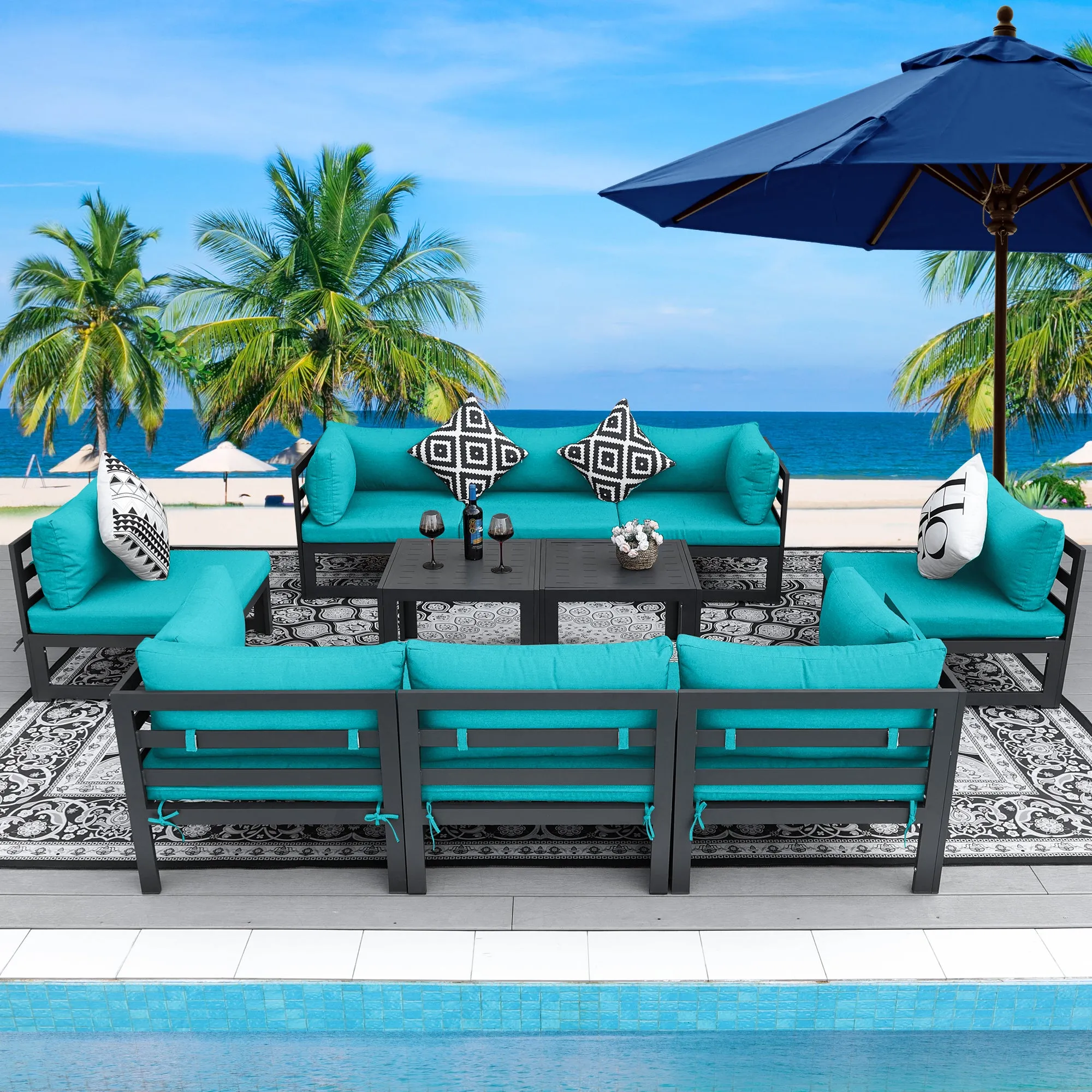 NICESOUL Aluminum Patio Sofa with Table 8 Seater 10-Piece