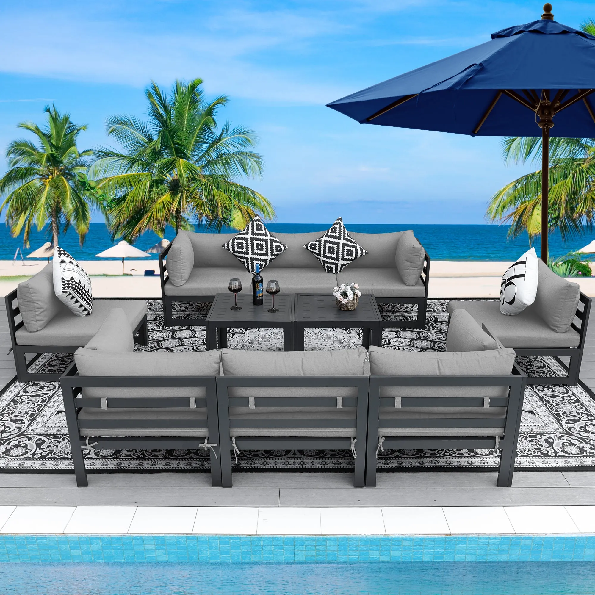 NICESOUL Aluminum Patio Sofa with Table 8 Seater 10-Piece