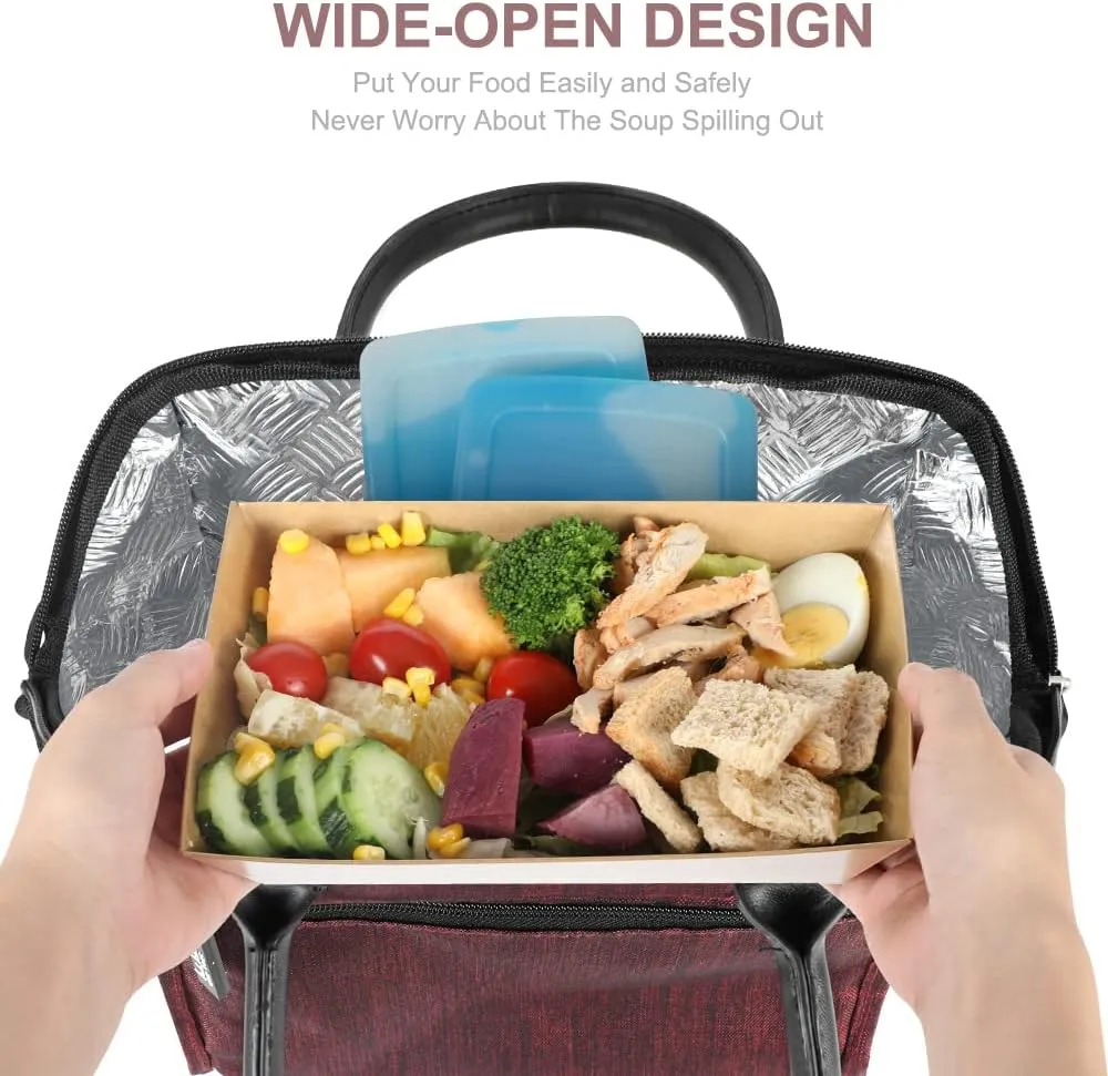 Nicole Miller Insulated Lunch Bag Tote Thermal Soft Side Wide-Open Cooler Ice Bag Lunch Box for Food with Drink Bottle Holder