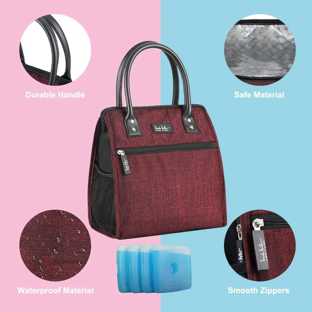 Nicole Miller Insulated Lunch Bag Tote Thermal Soft Side Wide-Open Cooler Ice Bag Lunch Box for Food with Drink Bottle Holder