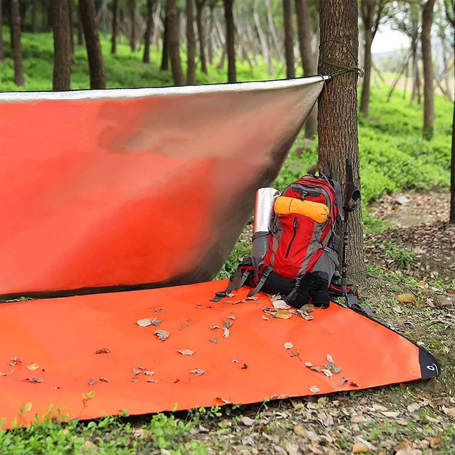 Ninth C Emergency Blanket 1 Piece, Keep Warm Mylar Blankets with 4 Iron Nails,1 Zipper Bag for Outdoor Survival Gear, Hiking, Camping (Polyester Film) (Orange)