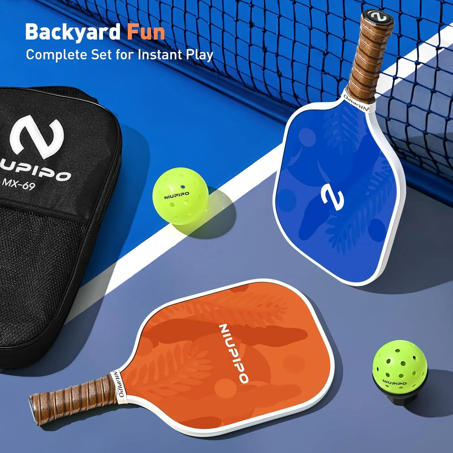 niupipo Pickleball Paddles Set of 2/4/1, USAPA Approved Graphite Carbon Fiber Pickleball Rackets, Polypropylene Honeycomb Core, Cushion 4.72In Grip, Bag/Cover, Pickle Ball Paddle Set for Men Women