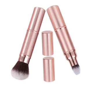 NOLITOY 2pcs Retractable Double-ended Makeup Brush with Cap Portable Foundation and Blush Applicator for Travel Compact Dual-sided Cosmetic Tool