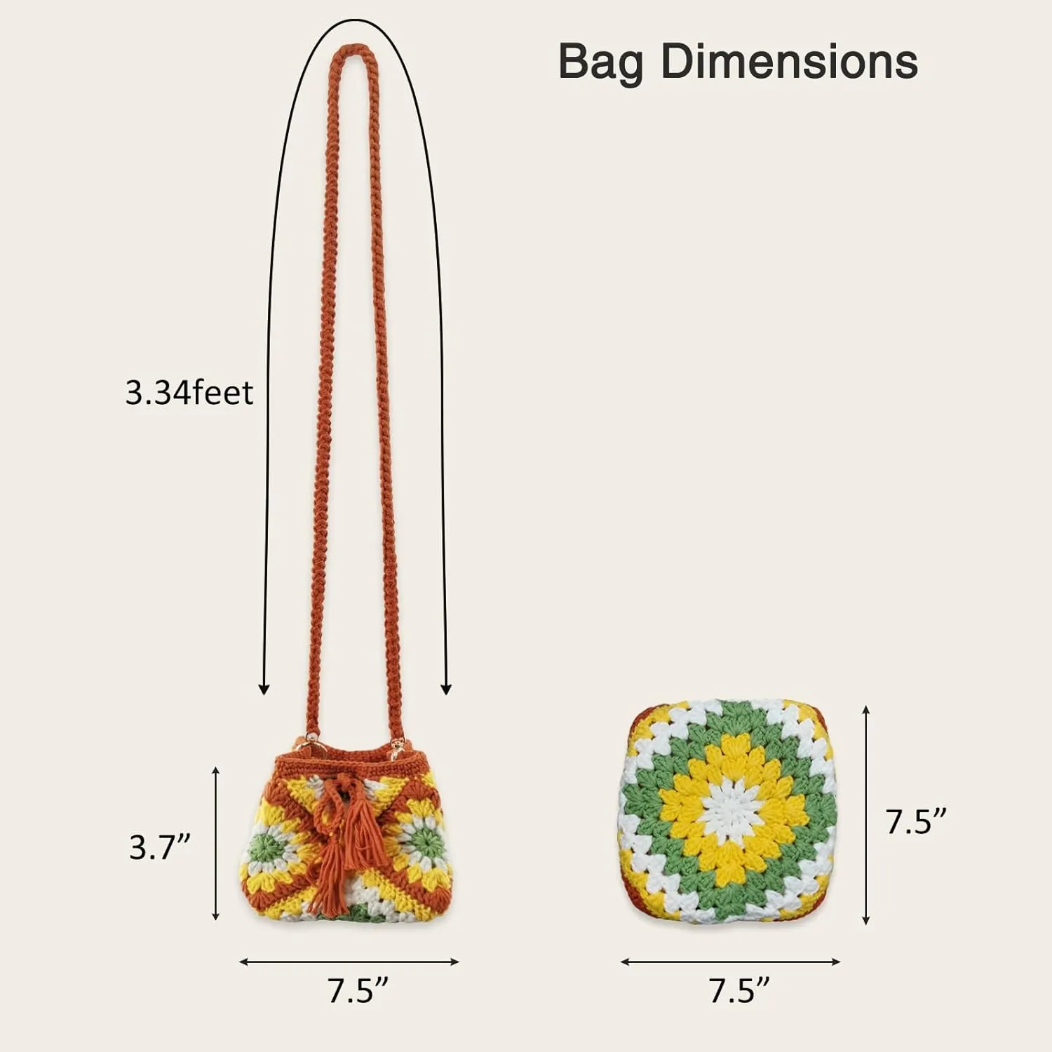 Noocro Crochet Kit Granny Square Shumai Bag, Purse, Complete DIY Kit, Detailed Instructions, Video Tutorials, for Beginners or Intermediate and Advanced Crocheters (Sunflower)