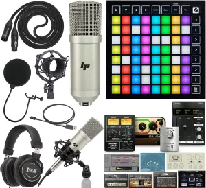 Novation Launchpad Mini MK3 64 RGB Pad Midi Grid Controller For Ableton Live with Creative Music Software Kit and Professional Studio Recording Condenser Microphone and Kit