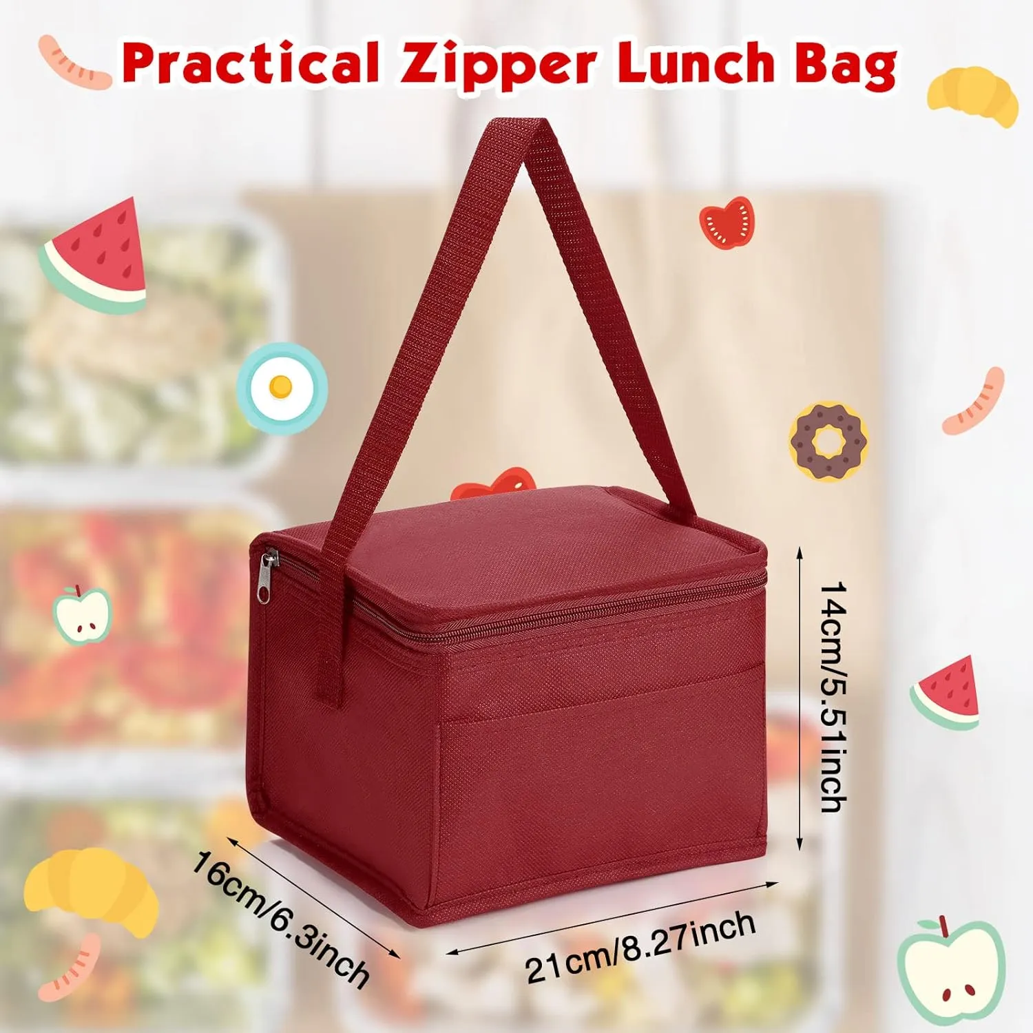 Nuogo 15 Pack Insulated Lunch Bags Bulk, Reusable Cooler Boxes, Leakproof Lunch Boxes Set, Waterproof Thermal Coolers, Insulated Beverage Bag for Women Men Work School Picnic Beach(Wine Red)
