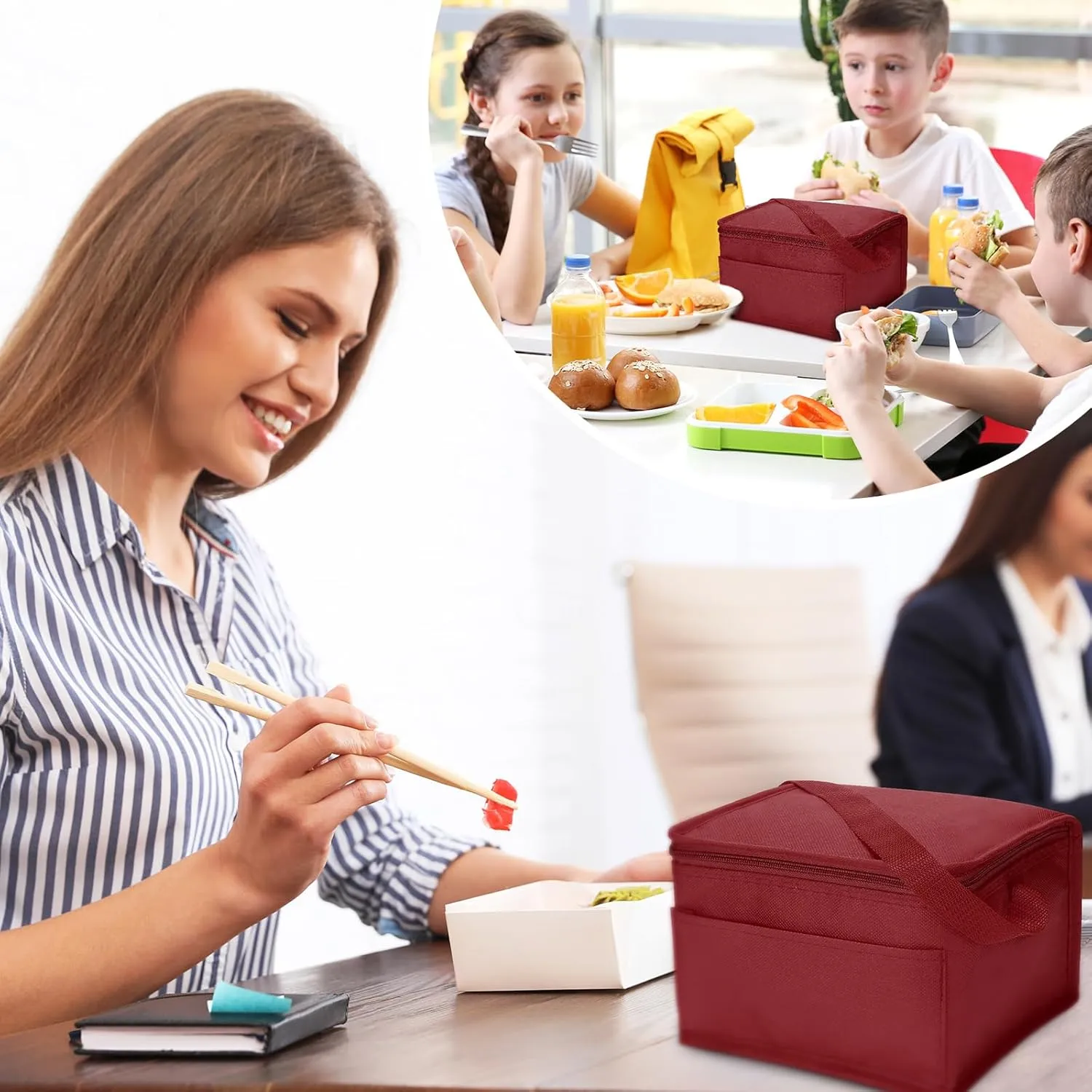 Nuogo 15 Pack Insulated Lunch Bags Bulk, Reusable Cooler Boxes, Leakproof Lunch Boxes Set, Waterproof Thermal Coolers, Insulated Beverage Bag for Women Men Work School Picnic Beach(Wine Red)