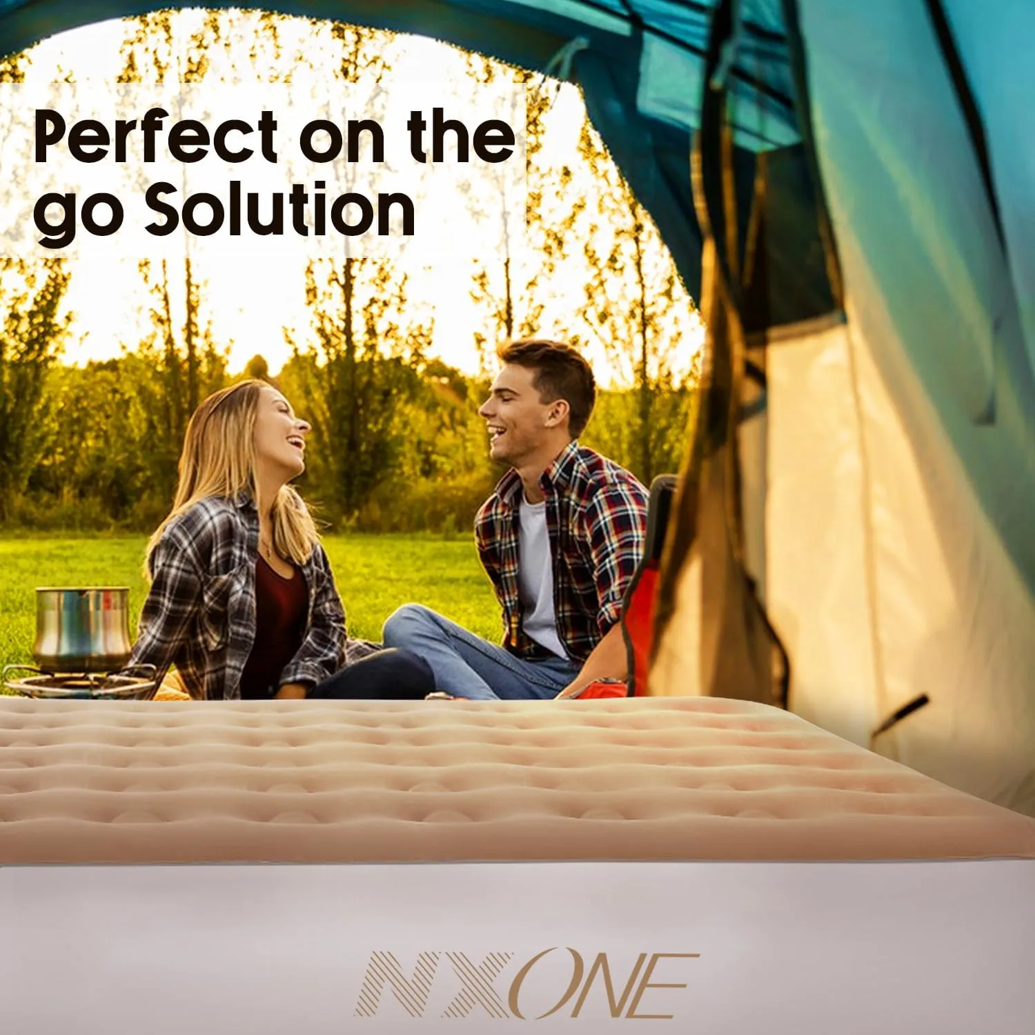 NXONE Queen Air Mattress with Built in Pump, Durable Inflatable Blow Up Mattresses with Storage Bag for Tent Camping, Travel, Home Guest Bed,13" Airbed Fast&Easy Inflation/Deflation
