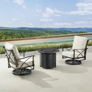 Oakland Living AHRI-2CH-RITZ-LGCU-AC Black Aluminum Patio Fire Table Bistro Set with Two Club Chairs, Antique Copper