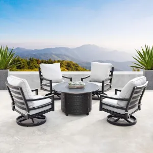 Oakland Living AZHUDSON-MATERA-5PC-AC Aluminum 44 in. Round Table Four Deep Seating Swivel Rockers, Fire Beads, Lid and Fabric Covers Patio Furniture Set, Antique Copper