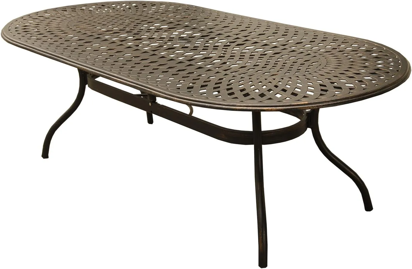 Oakland Living Contemporary Modern Outdoor Mesh Lattice Aluminum 95 inch Bronze Oval Dining Set with Eight Arm Chairs