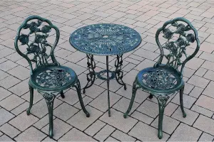 Oakland Living Corporation Camellia Cast Aluminum Verdi Green 3-piece Bistro Set with Table and 2 Chairs